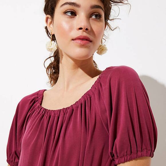 LOFT Blush Red Short Off Shoulder Sleeve Top - Picture 3 of 3